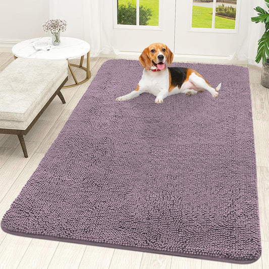 OLANLY Dog Door Mat for Muddy Paws 59x35, Absorbs Moisture and Dirt, Absorbent Non-Slip Washable Doormat, Quick Dry Chenille Mud Mat for Dogs, Entry Indoor Entryway Carpet for Inside Floor, Deep Plum