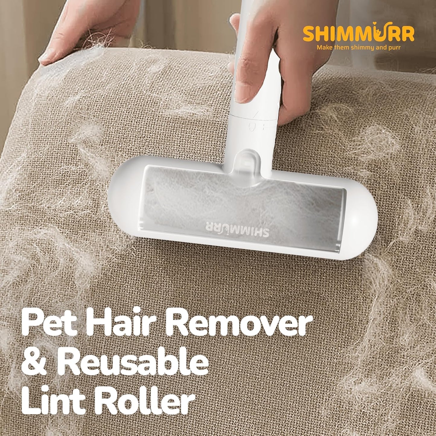 Reusable Pet Hair Remover - Lint Roller for Dog & Cat Fur - for Furniture, Carpet, Clothing - Detachable Handle (White)