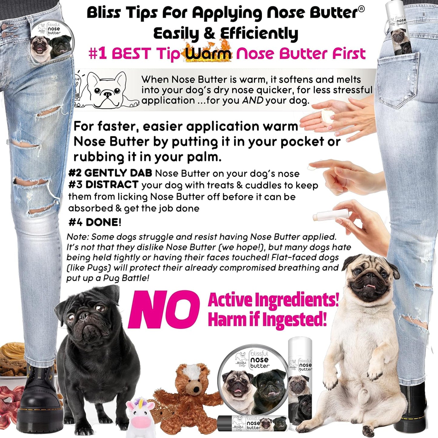 The Blissful Dog Black Pug Unscented Nose Butter, 4-Ounce