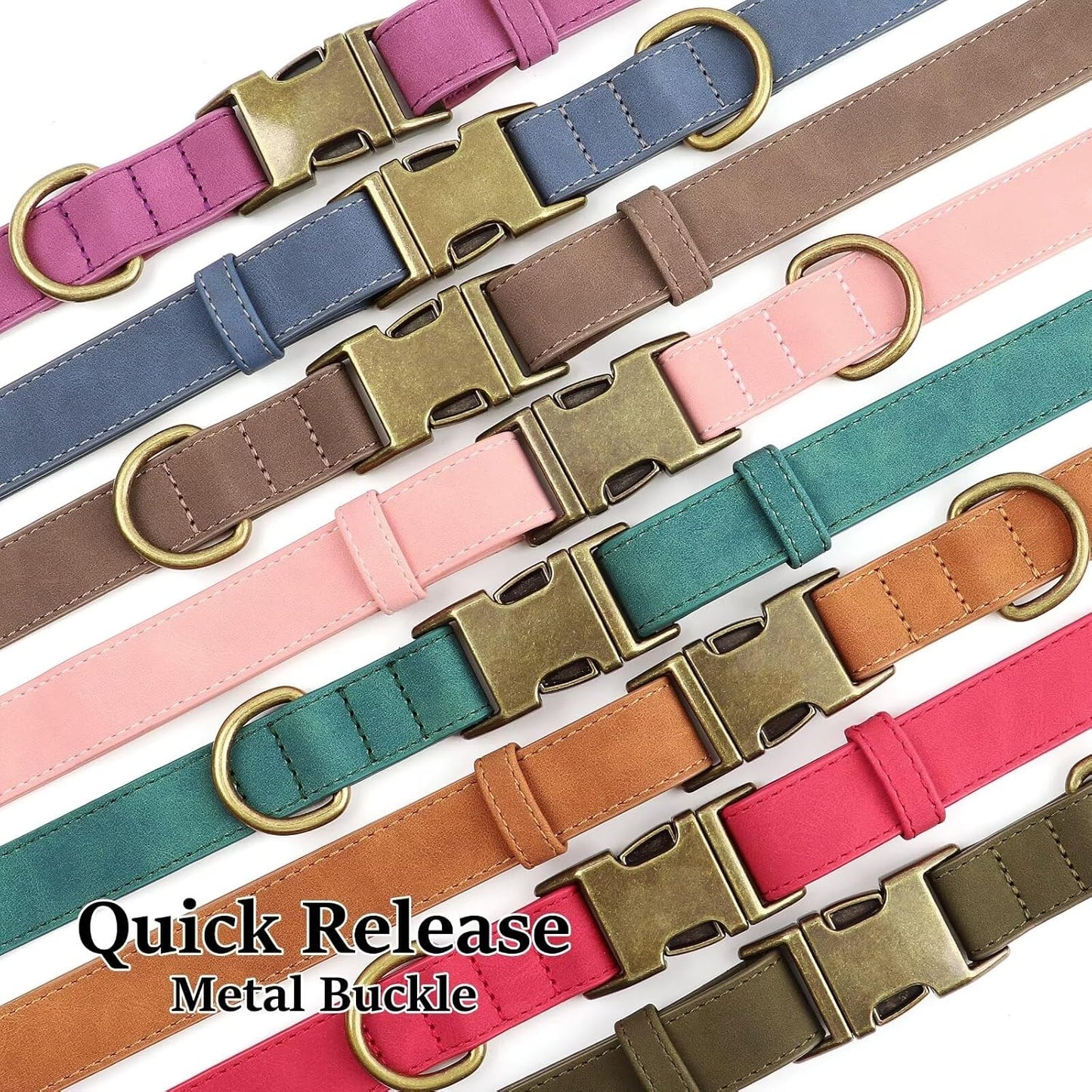 Didog Soft PU Leather Dog Collar, Stylish Quick Released Dog Collar for Large Dogs, Easy Clean Adjustable Pet Collar for Daily Walking, Red, L Fit 15-23" Neck