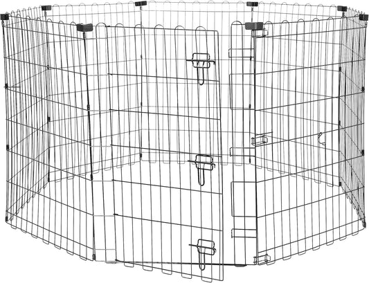 Amazon Basics Foldable Octagonal Metal Exercise Dog Playpen - Indoor/Outdoor, Single Door, Medium (8 Panels, 24 x 36), Easy to assemble and store, 36" - Medium, Black