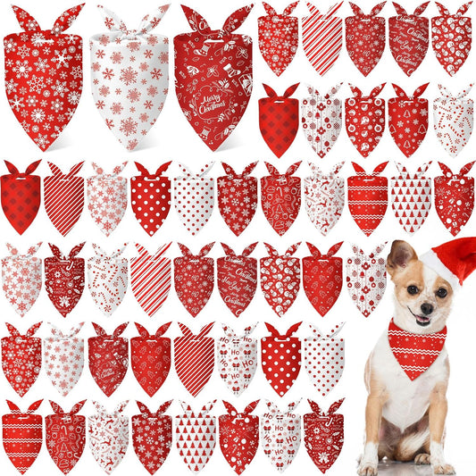 Abbylike 50 Pcs Christmas Dog Bandanas Bulk Xmas Red and White Bandanas for Dogs Triangle Kerchief Bibs Scarf Set for Pet Christmas Costume Photo Props Accessories Pet Shops (31.5 x 21.7 x 21.7)