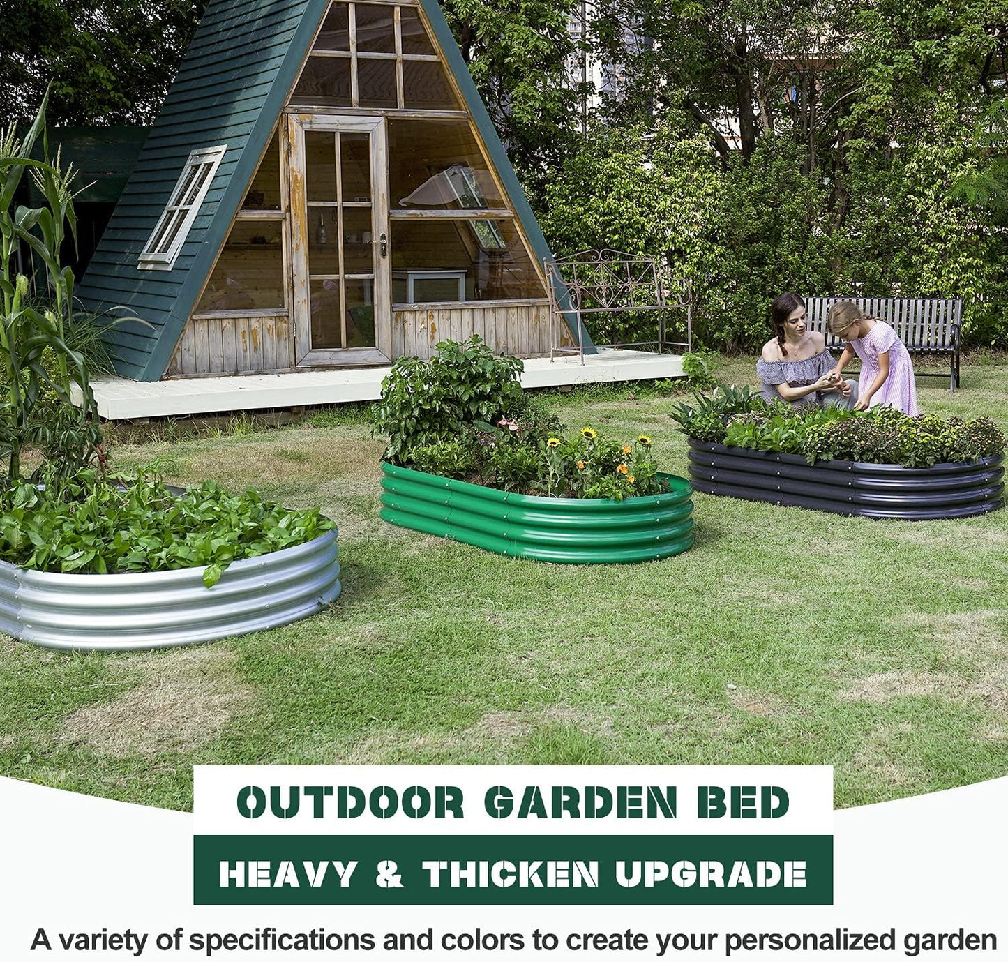 Land Guard Galvanized Raised Garden Bed Kit, Planter Boxes Outdoor, Oval Large Metal Beds for Vegetables(Brown)……