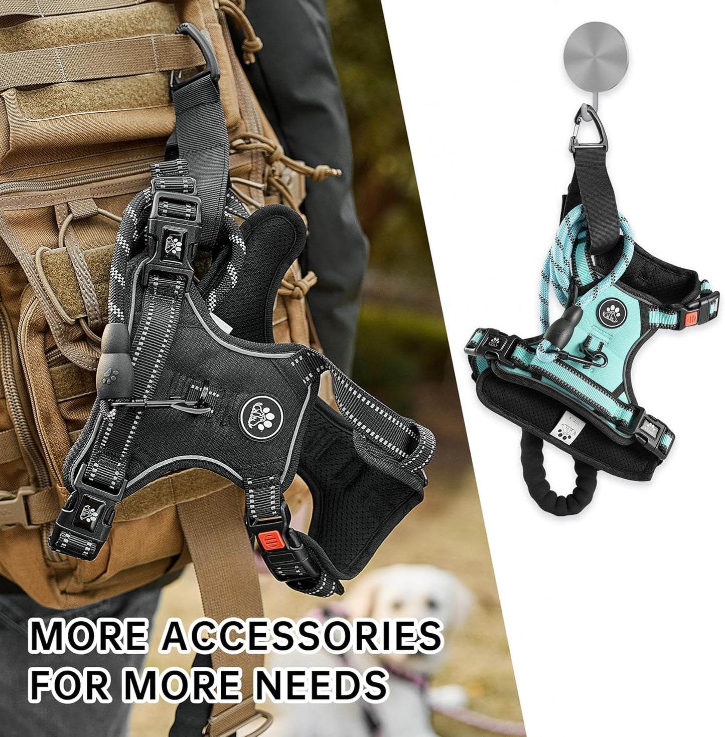 NESTROAD No Pull Dog Harness,Adjustable Oxford Dog Vest Harness with Leash,Reflective No-Choke Pet Harness with Easy Control Soft Handle for Medium Dogs(Medium,Turquoise)