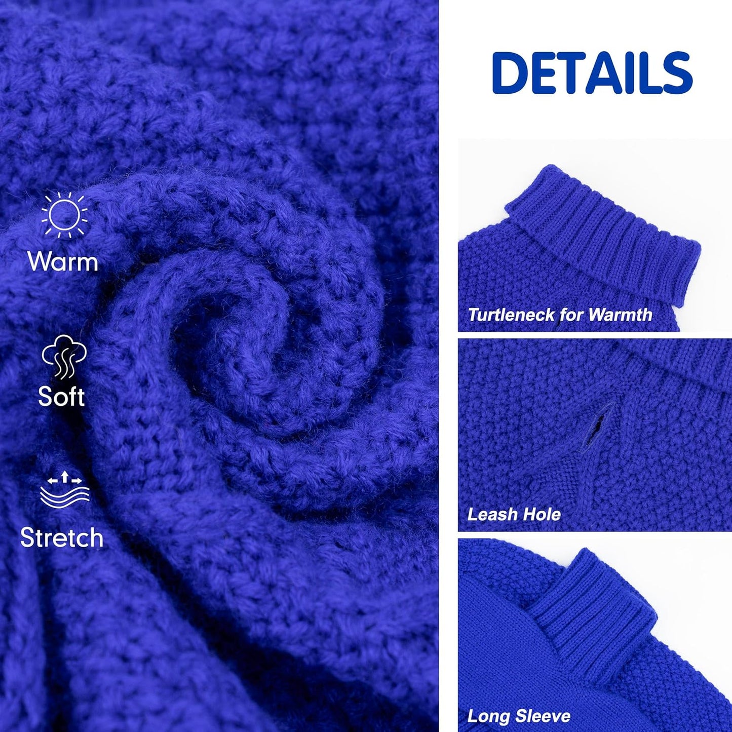 cyeollo Dog Sweater Pullover Turtleneck for Dogs, Classic Knitwear Fall Winter Cold Weather Pet Clothes Warm Pet Apparel Small Medium Large Dog Sweaters, Royal Blue L