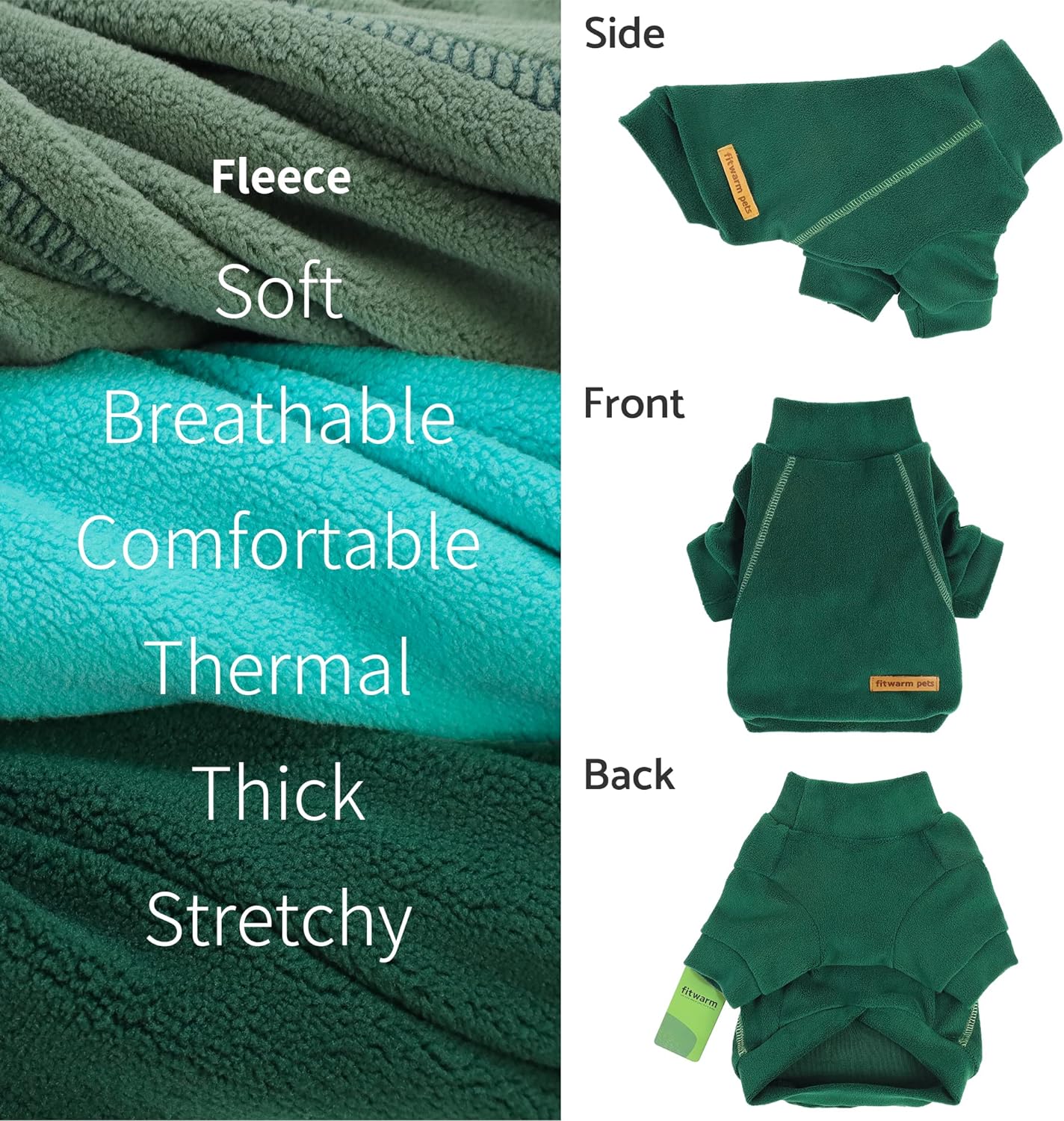 Fitwarm 3 Pack Fleece Dog Sweater, Turtleneck Dog Sweatshirt, Dog Winter Clothes for Small Dogs Boy Girl, Pet Pullover Jumper, Cat Apparel, Dark Green, Teal Green, Olive Green, XXL