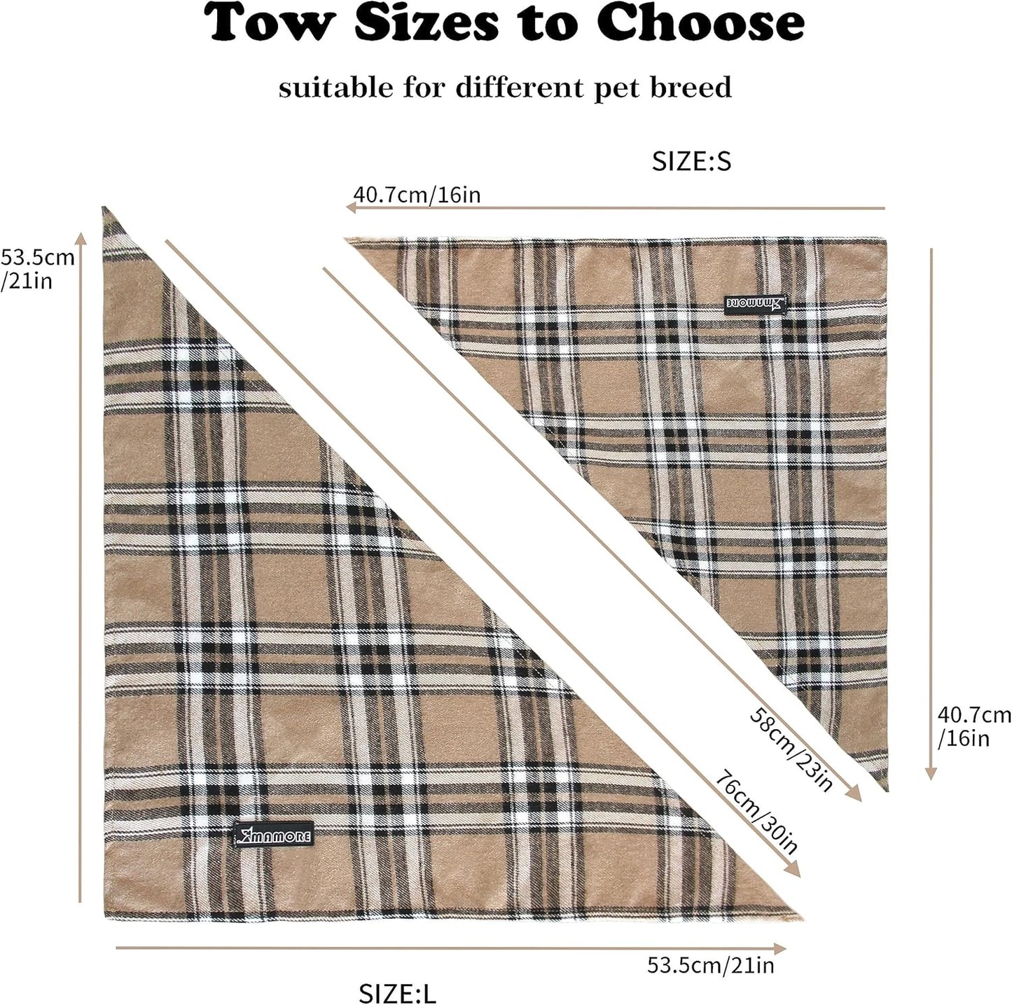 Adjustable Plaid Dog Bandanas,1PC Soft Washable Cotton Triangle Bib Kerchief Scarfs for Small Medium Large Dogs and Cats (Light Khaki, Large)