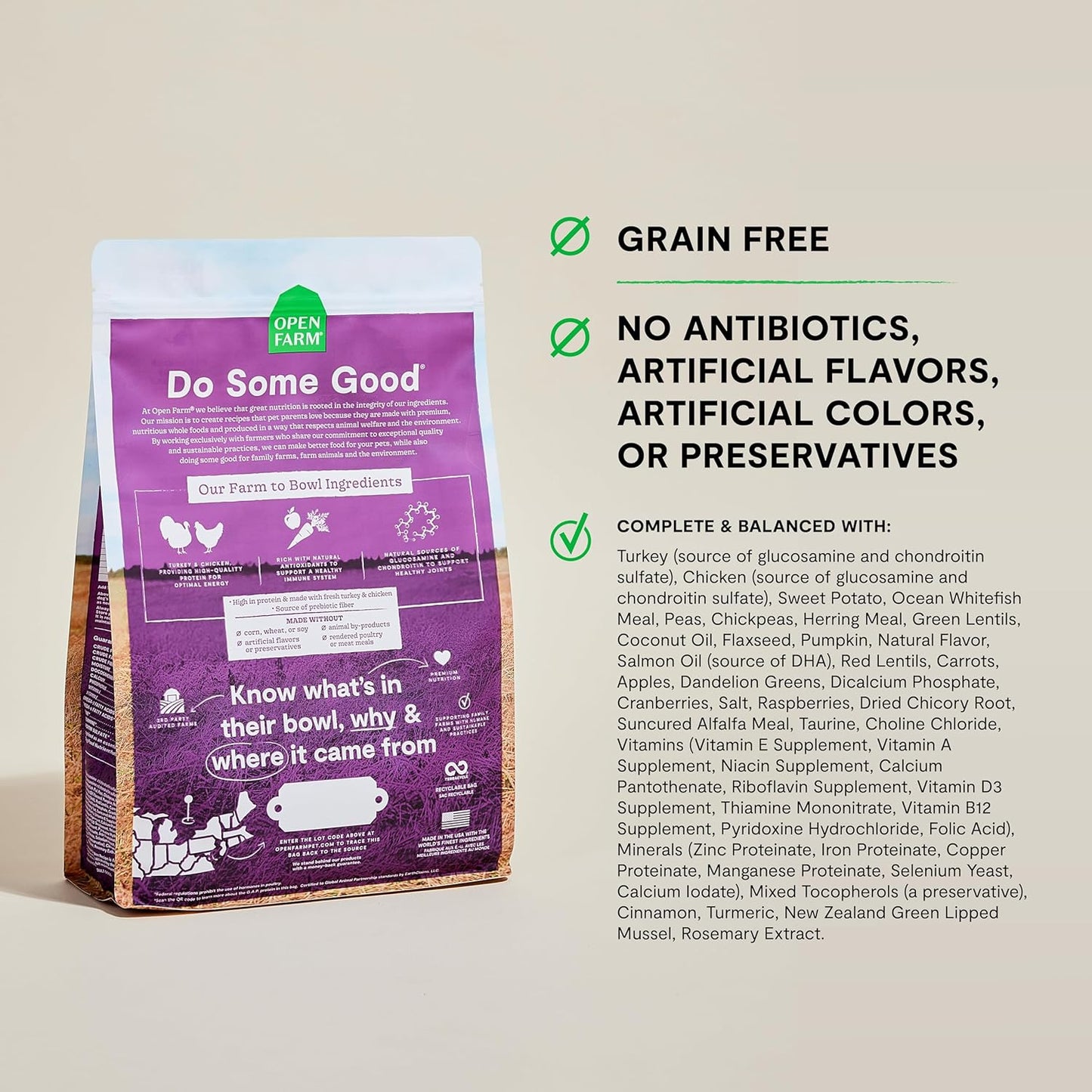 Open Farm, Grain-Free Dry Dog Food for Senior Dogs, Complete & Balanced Kibble to Support Joints & Mobility, Sustainably & Ethically Sourced Ingredients, Chicken & Turkey Recipe for Seniors, 22lb Bag