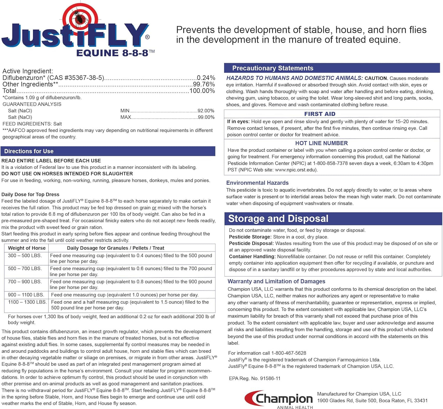 Equine 8-8-8 Fly Control for Horses (10 lb)