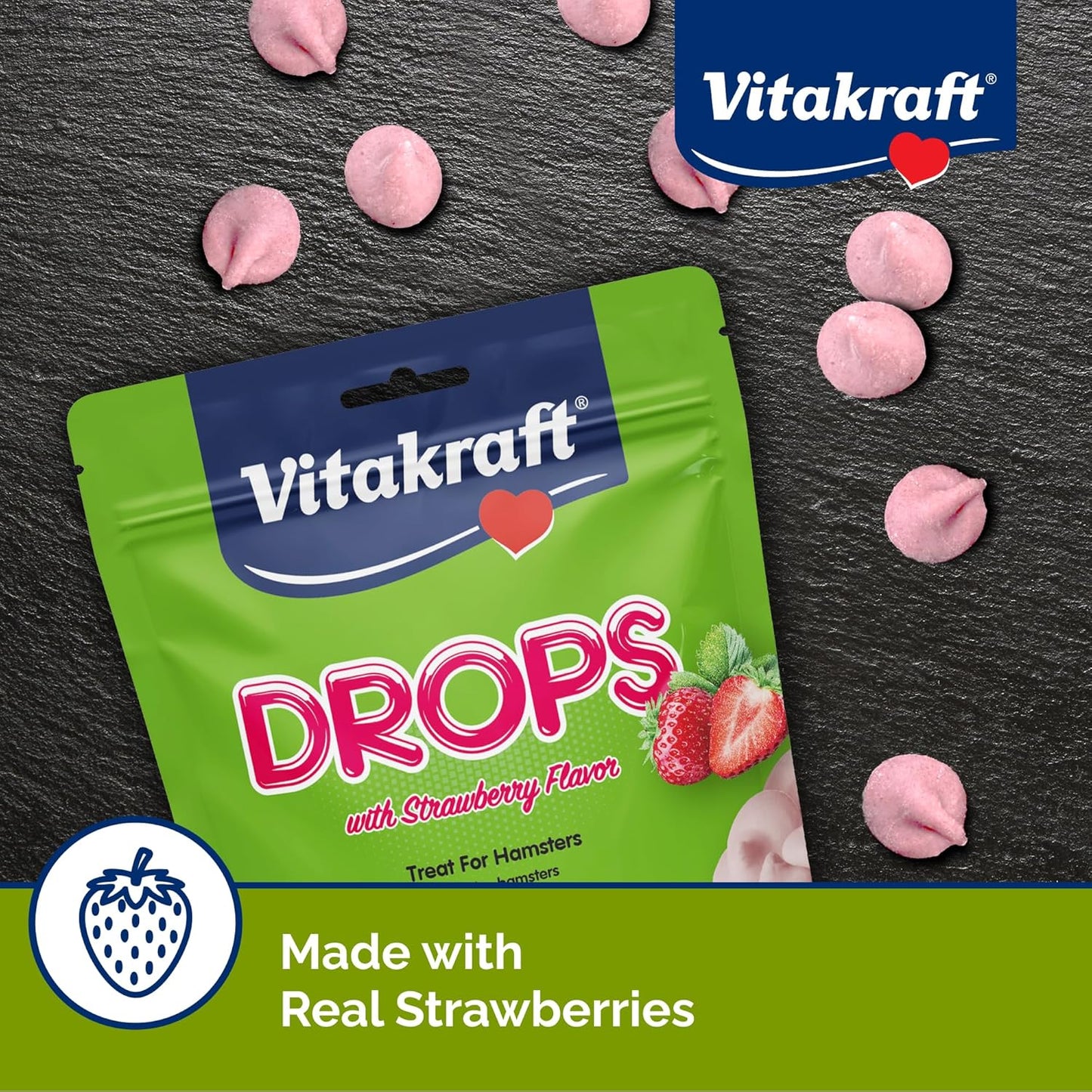 Vitakraft Drops Hamster Treat - Strawberry - Yogurt Treats for Hamsters Pink 5.3 Ounce (Pack of 1)