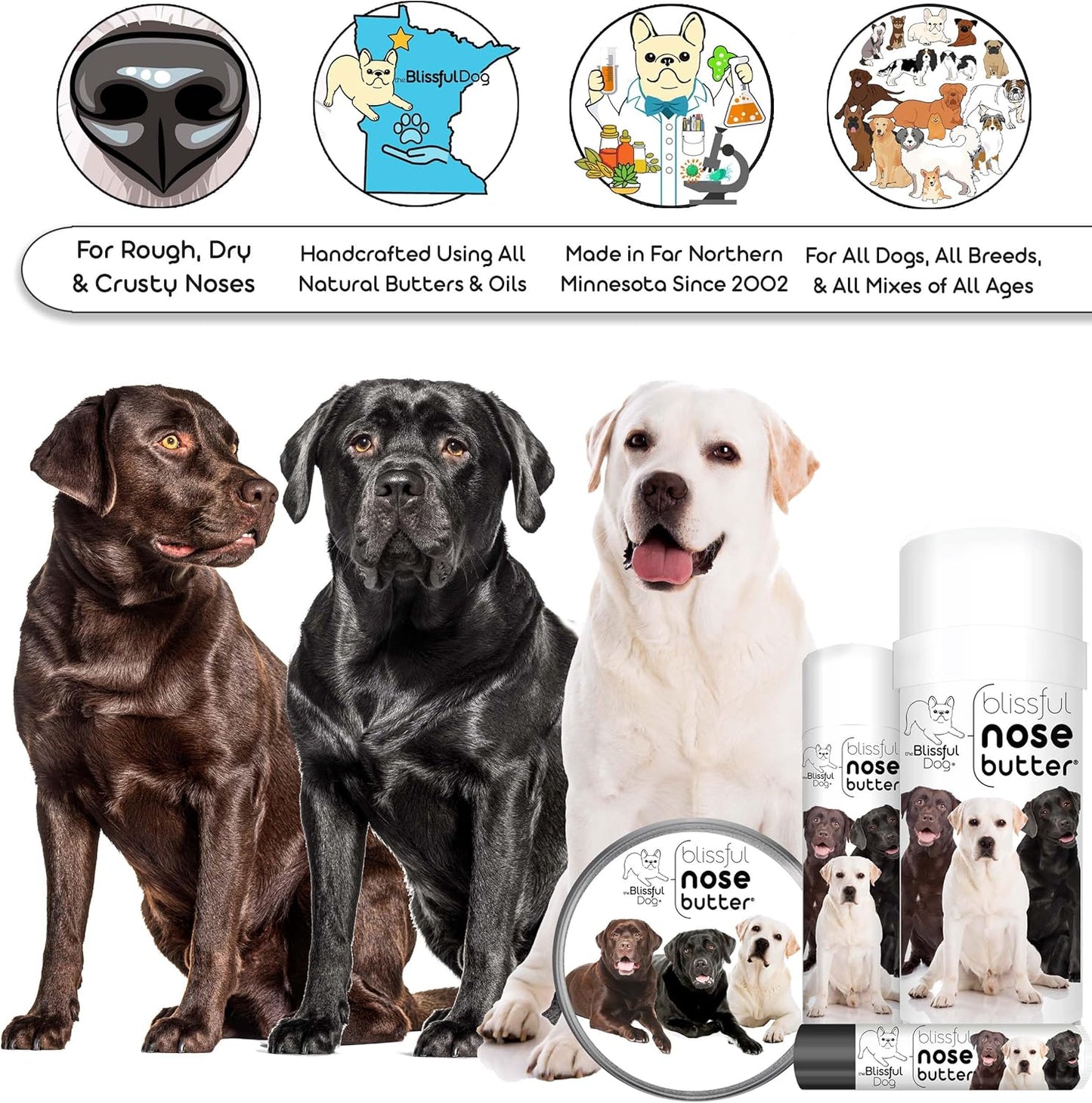 The Blissful Dog Labrador Retriever Nose Butter for Dry, Cracked Skin, Lick-Safe Dog Nose Balm with Moisturizing Shea Butter, Almond, Olive, and Essential Oils, Pet Supplies, Uncented, 0.50 oz.