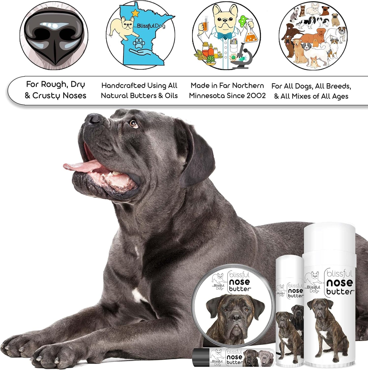 The Blissful Dog Cane Corso Nose Butter, Versatile Dog Nose Balm for Dry Nose, Handcrafted Nose Moisturizer, Easy-to-Apply Dog Essentials, Unscented, 2 oz.