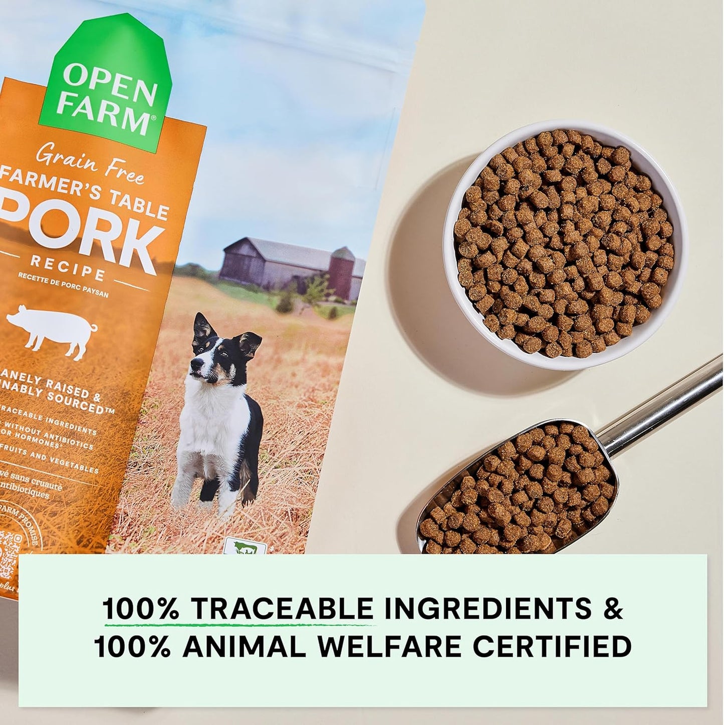 Open Farm, Grain-Free Dry Dog Food, Complete & Balanced Kibble, Sustainably & Ethically Sourced Ingredients, Non-GMO Veggies & Superfoods to Support Overall Health, Pork Recipe, 11lb Bag