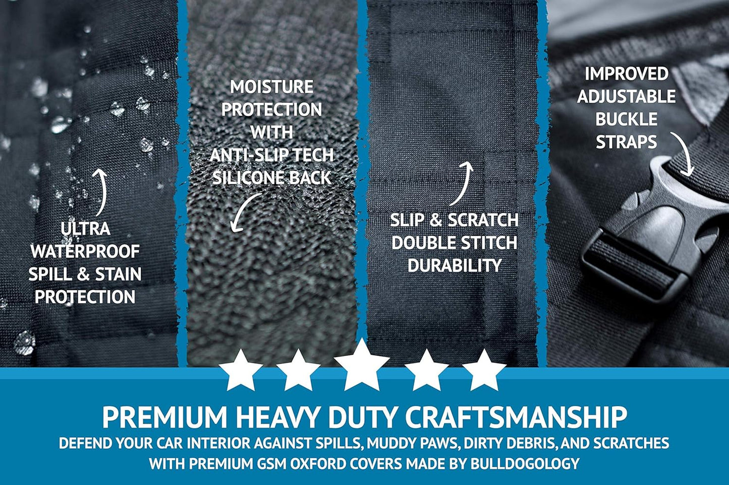 Bulldogology SUV Cargo Liner for Dogs 55"x82" Heavy Duty Pet Trunk Cargo Cover Area - Trunk Cover Car Protector for Dogs Waterproof Nonslip Mat - Dog Cargo Liner SUVs Vans Cars (Large, Black)