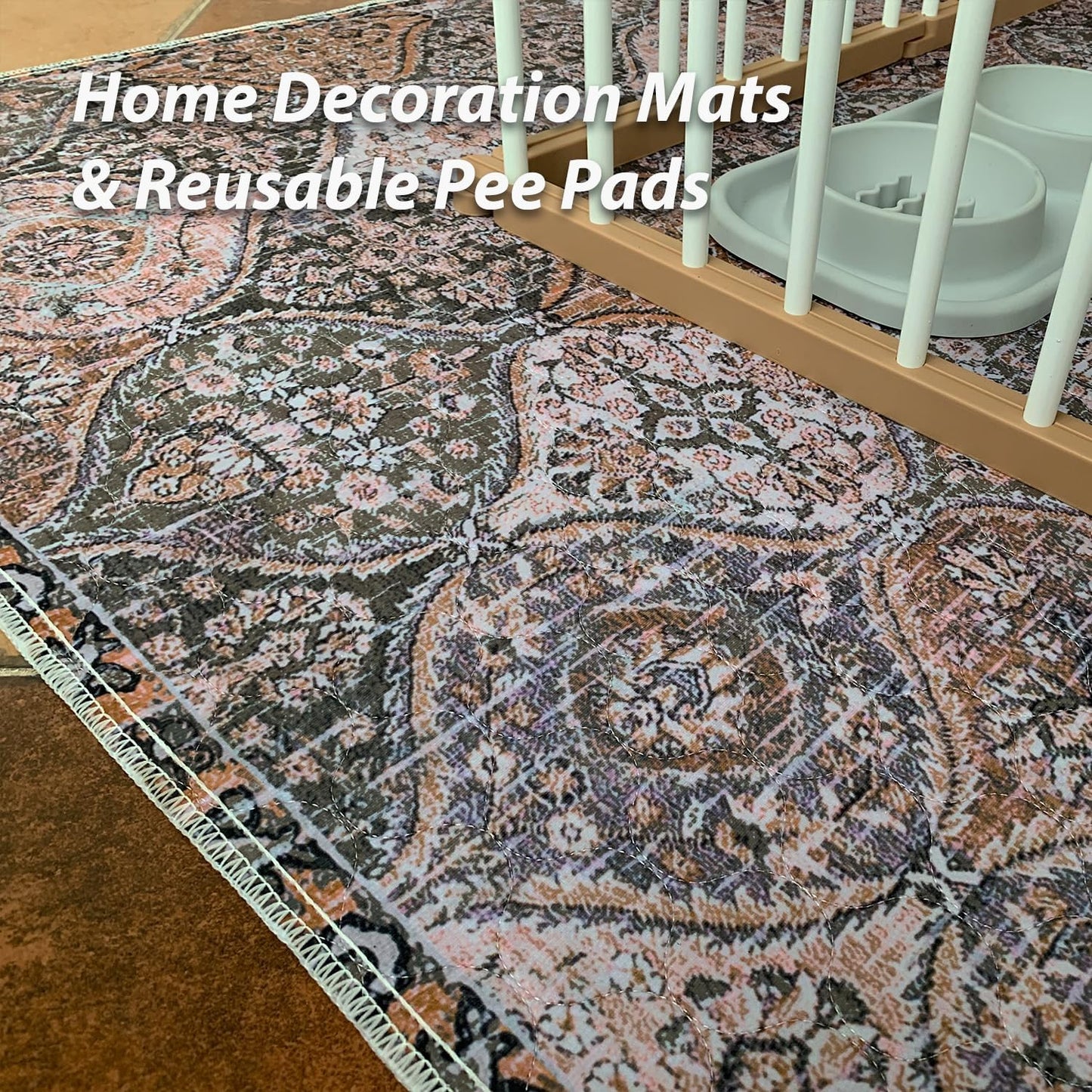 nunubaby Washable Pee Pads for Dogs, Stylish, Non-Slip and Leak-Proof Pee Pads. Reusable Potty Pads for Dogs for Crates and Floors.(Brown/Multi, 72" x72")