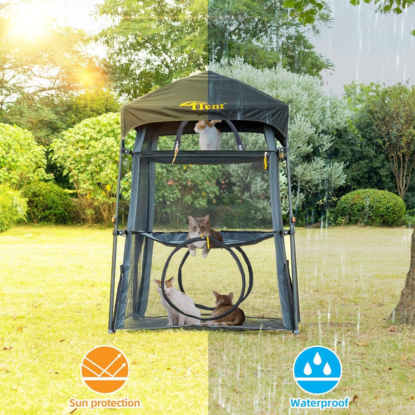 X-Large Catio Outdoor Cat Enclosure and Cat Tower Tent for Indoors and Outdoor,3 Tier Spacious Cat Tent,Portable and Foldable Catio,Two Doors Design can Assemble More Shapes (Patented)