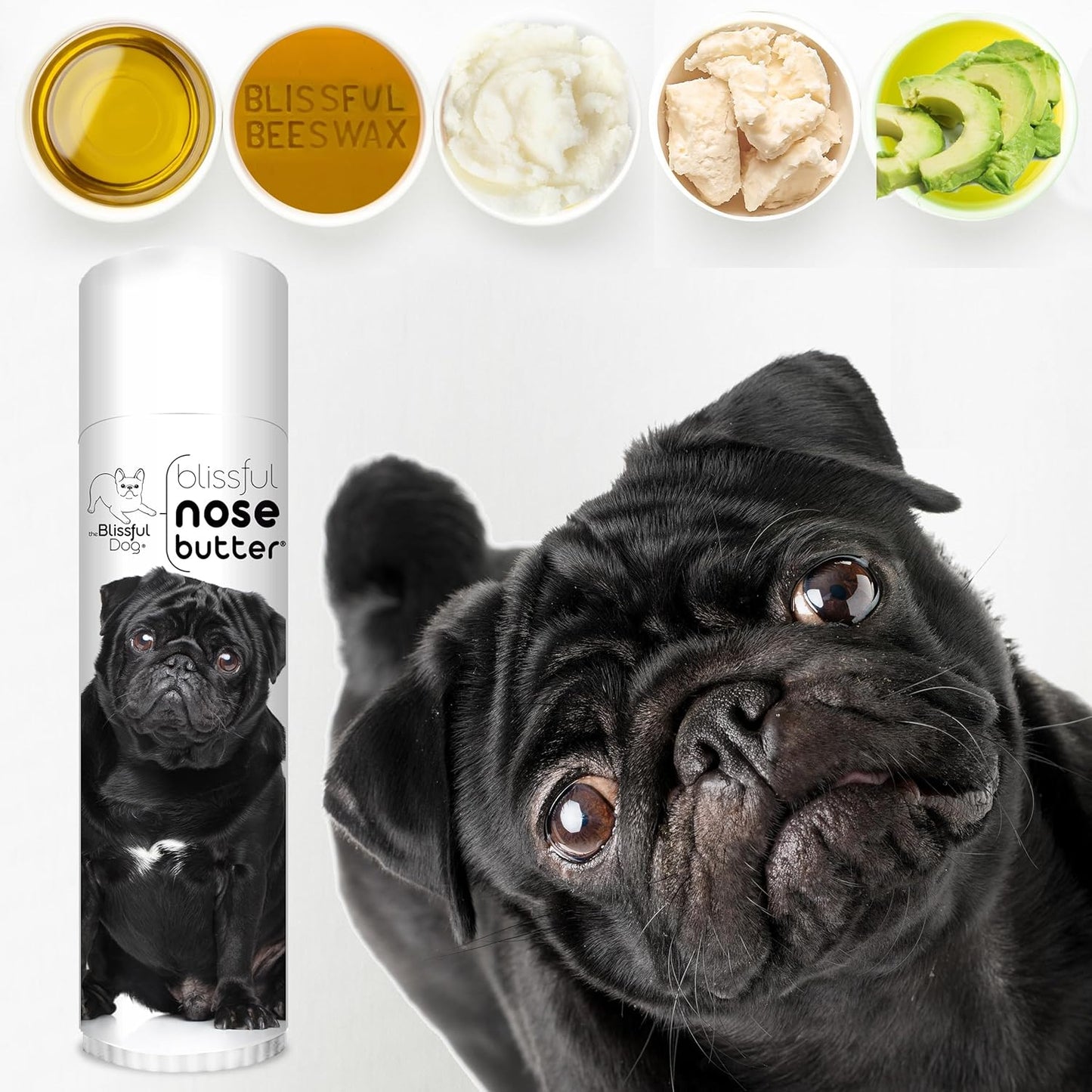The Blissful Dog Black Pug Nose Butter for Dry, Cracked Skin, Lick-Safe Dog Nose Balm with Moisturizing Shea Butter, Almond, Olive, and Essential Oils, Pet Supplies, Uncented, 0.50 oz.