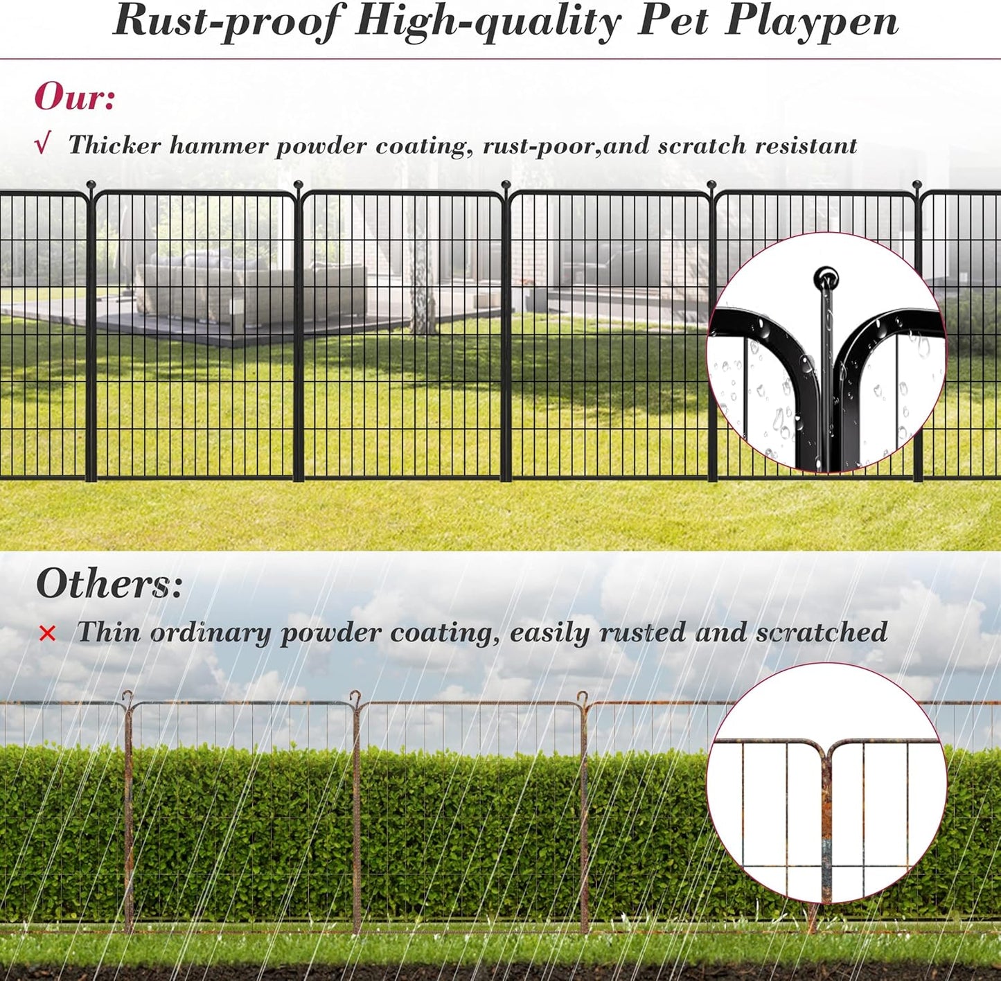 Dog Playpen 40 inch 10 Panels Indoor Dog Pen for Large/Medium/Small Dogs Heavy Duty Metal Dog Fence Outdoor for Yard, Puppy Playpen with Door Portable Pet Fence for RV Camping Yard