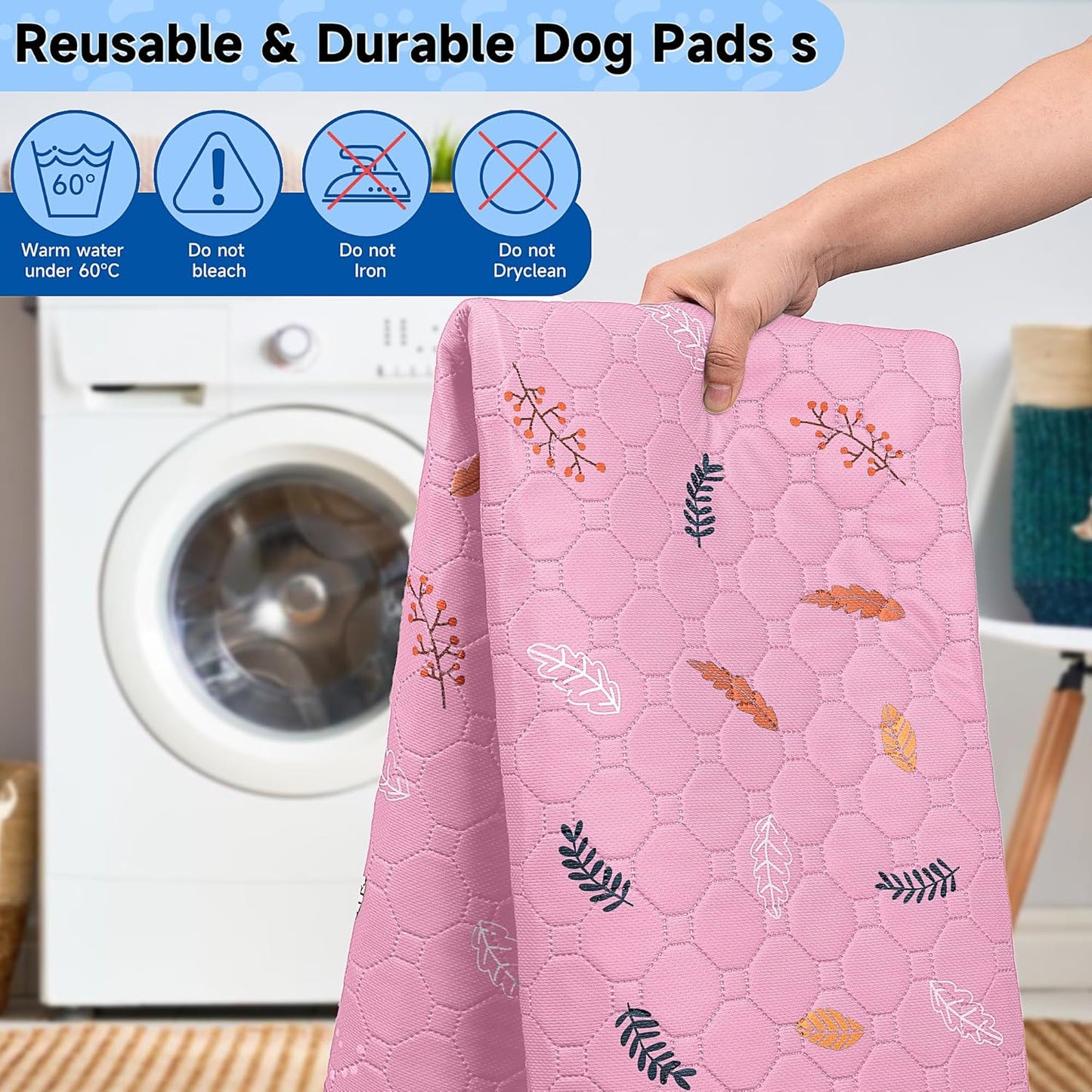 Sunheir 2-Pack Extra Large Reusable Dog Mat for Floor, Dog Playpen, Non-Slip Waterproof Dog Pee Pad, Super Absorbent Washable Pee Pads for Dogs, Pet Whelping Pads, Potty Training - Pink, 36" x 41"