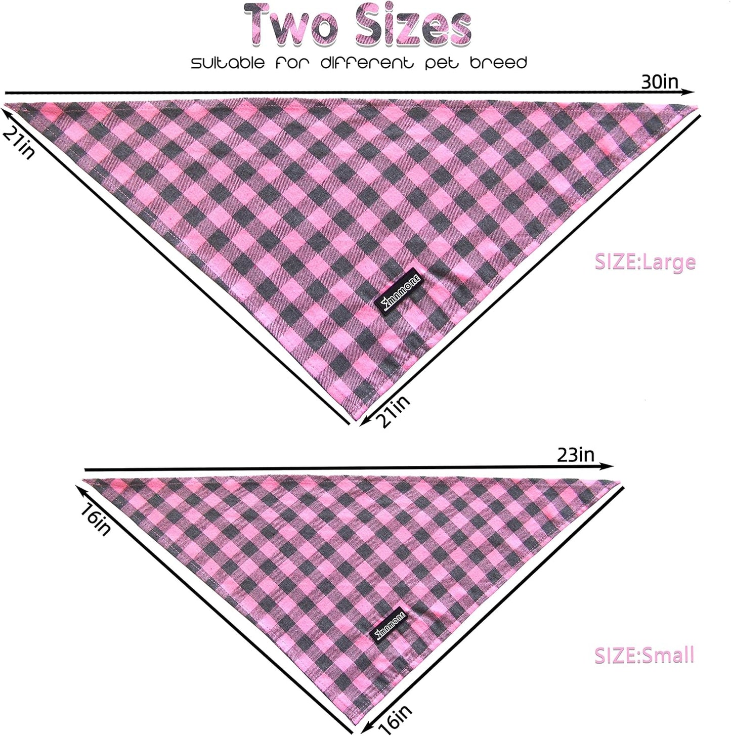 Adjustable Plaid Dog Bandanas,1PC Soft Washable Cotton Triangle Bib Kerchief Scarfs for Small Medium Large Dogs and Cats(Square Green, Large)