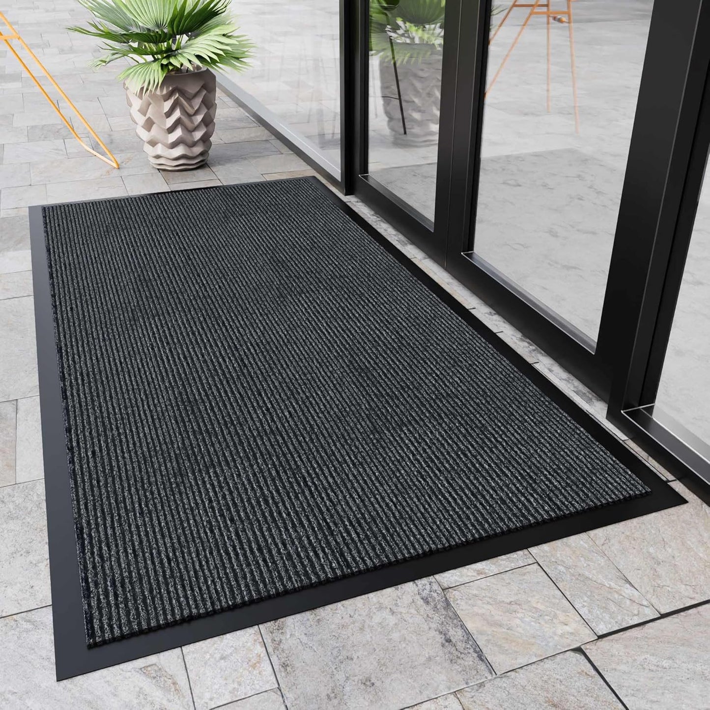 Indoor Outdoor Door Mat, 4’ x 3' Doormat for Entryway, Rubber Backing Non Slip Front Door Mat Outside Entrance, Super Absorbent Commercial Floor Mat for Home Office