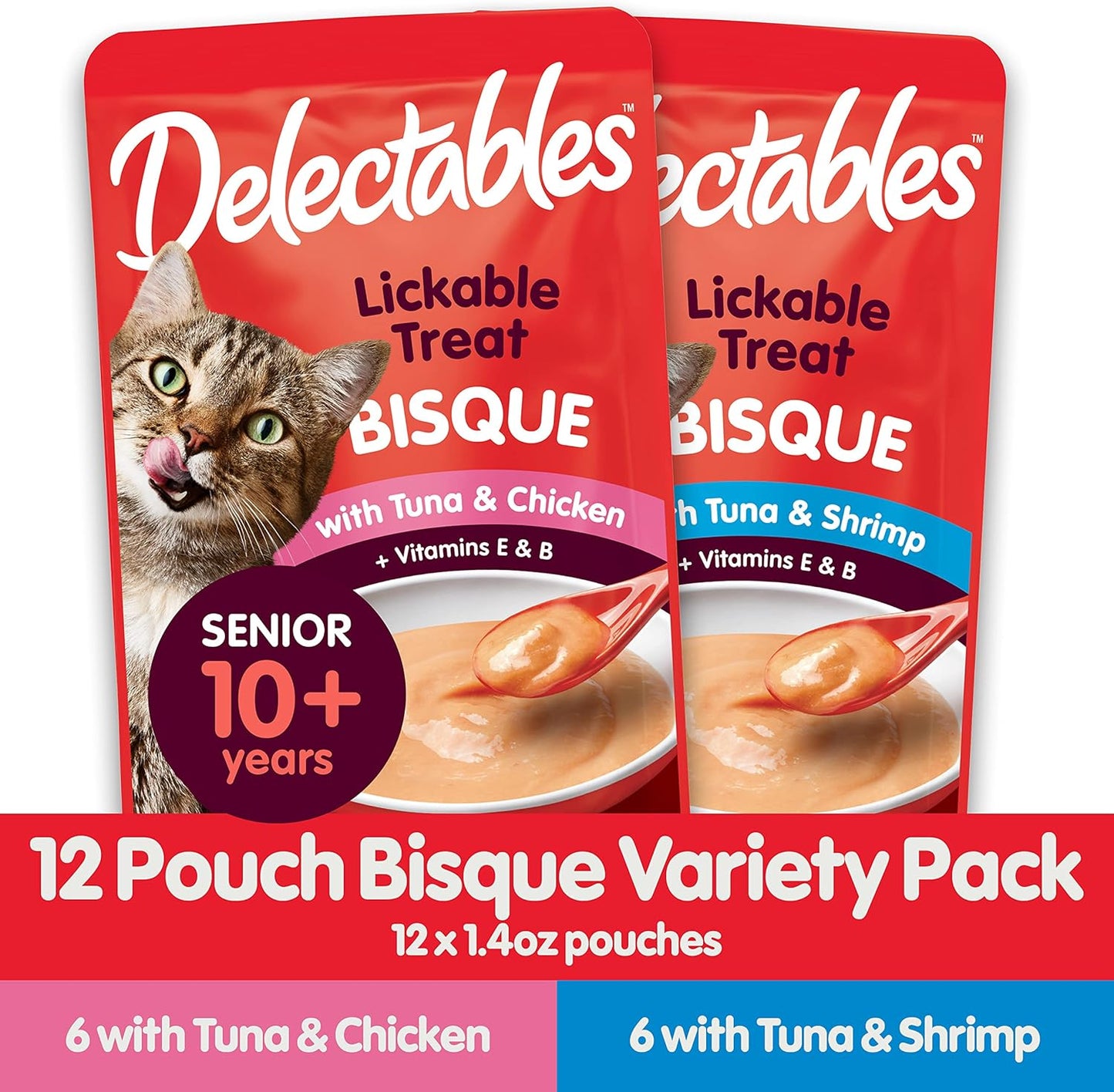 Hartz Delectables Bisque Lickable Wet Cat Treats for Senior Cats, Senior Variety 12 Countt
