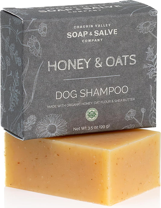 Chagrin Valley Soap & Salve Certified Organic Dog Shampoo and Conditioner – Dog Shampoo Itchy Skin Relief and Puppy Essentials - Natural Handmade Honey & Oats, 3.8 oz Bar Soap