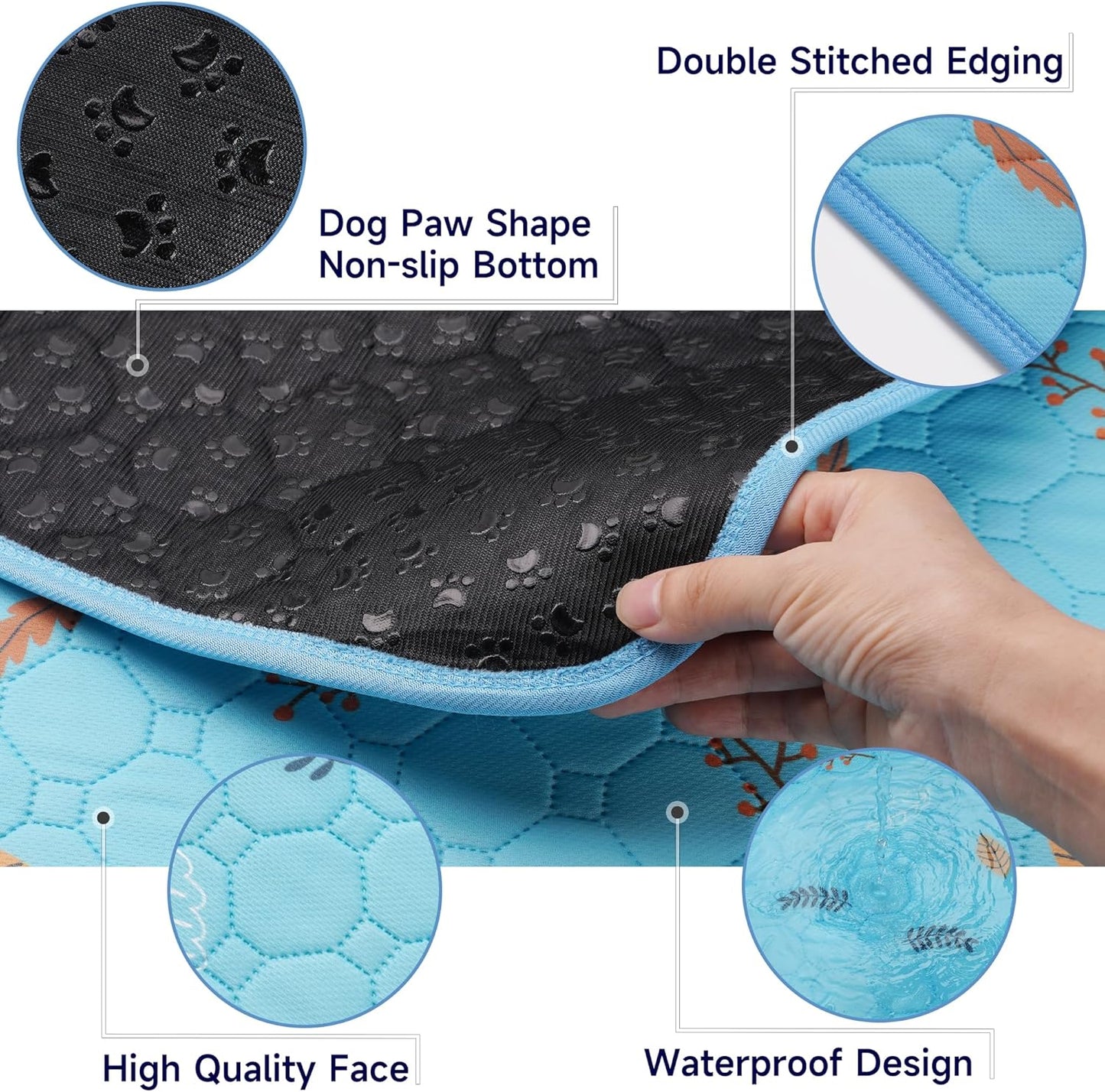 Sunheir Washable Pee Pads for Dogs - 2-Pack Thick Heavy-Absorbency Reusable Pee Pads Prevent Leakage Non-Slip, Waterproof Pet Training Pads for Puppy Playpen, Crate, Whelping Box, Potty Training, Blue