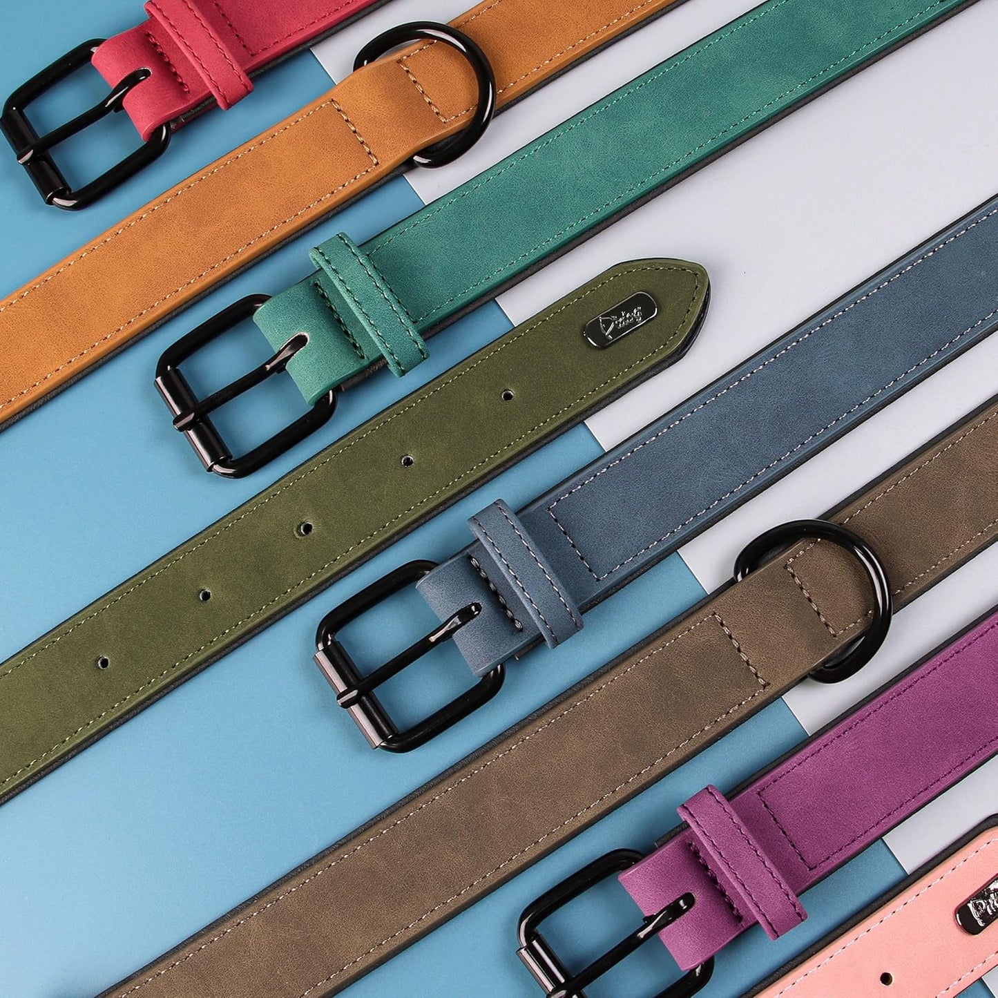 Didog Soft Padded PU Leather Dog Collar, Breathable and Adjustable Dog Collar for Large Dogs, Comfortable for Daily Walk, Blue, XL Fit Neck 17-21"(44-71 lbs)