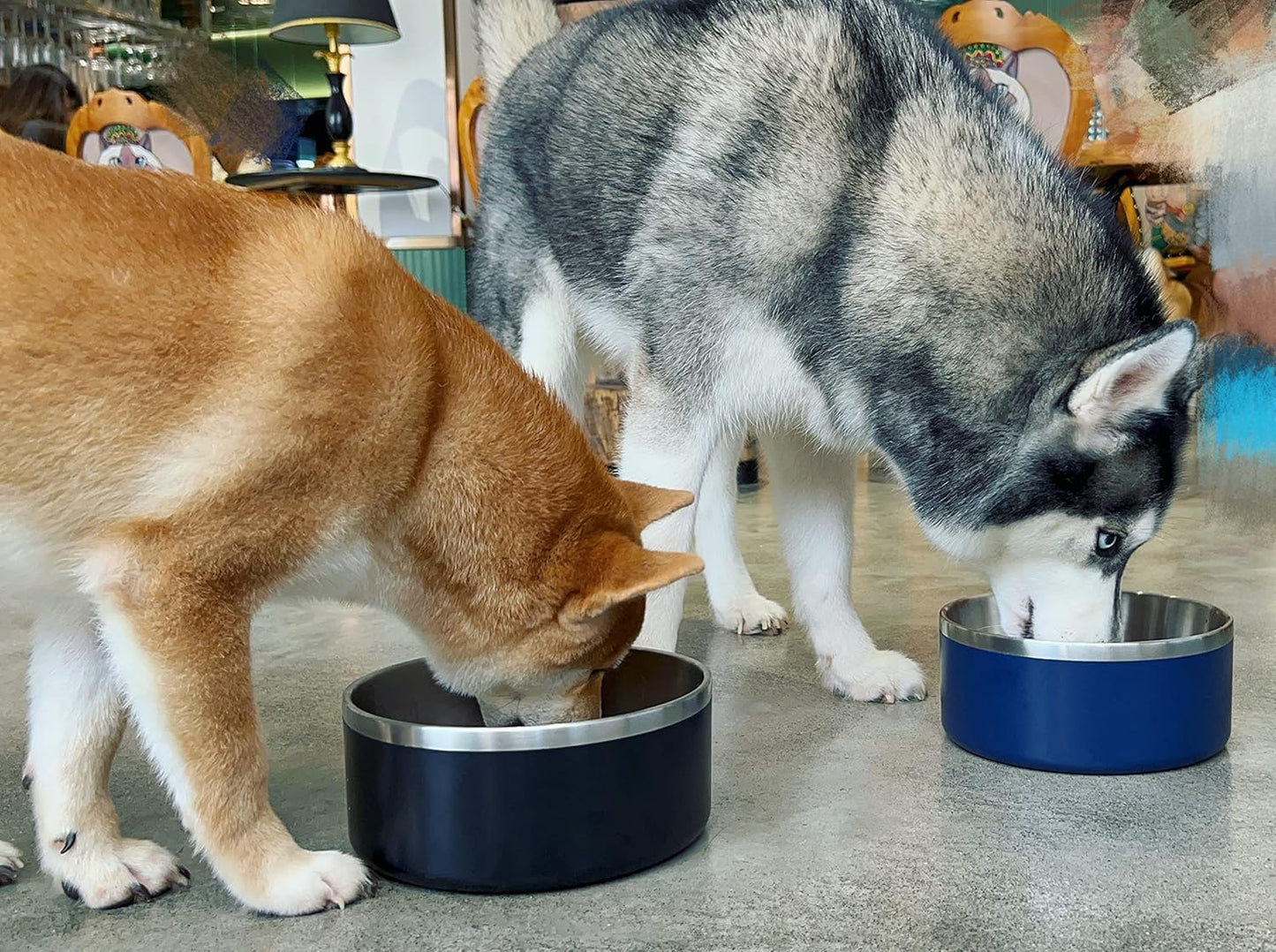 IKITCHEN Dog Bowl for Food and Water, 40 Oz Stainless Steel Pet Feeding Bowl, Durable Non-Skid Double Wall Insulated Heavy Duty with Rubber Bottom for Medium Large Sized Dogs (40 Ounces/5 Cup, Blue)