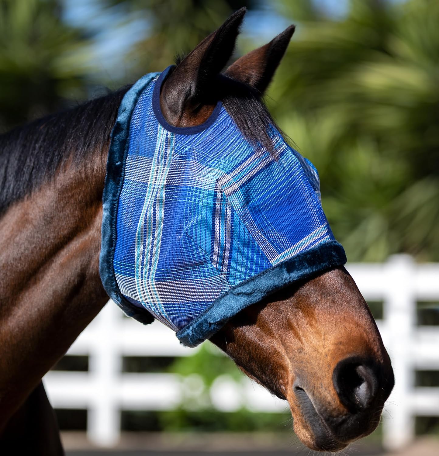 Kensington UV Fly Mask with Fleece Trim - Protective Mask with Dual Ear Opening & Forelock Freedom Size: Small Color: 181-Kentucky Blue