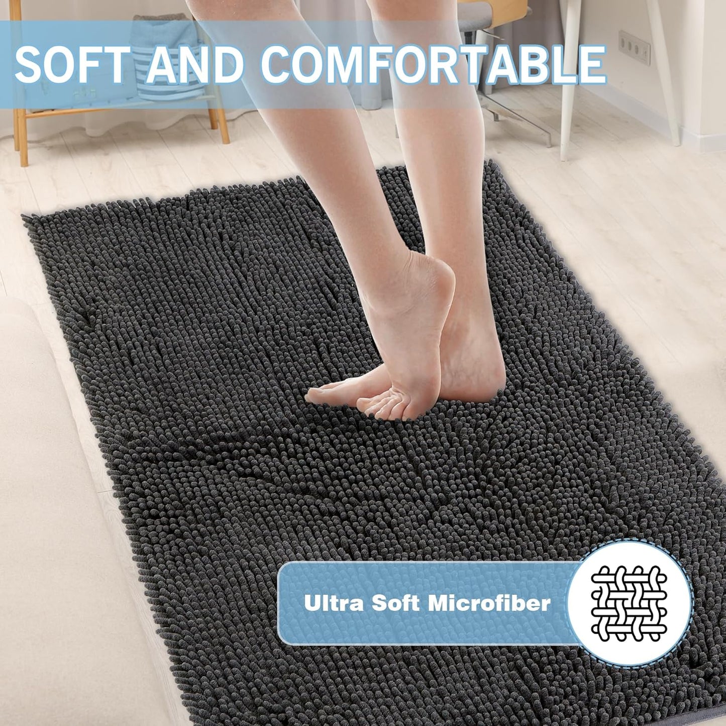 Amyracel Dirt Trapping Door Mat, 24" x 48" Large Absorbent Dog Door Mat for Muddy Paws, Quick Dry Non Slip Chenille Mud Mat for Dogs, Machine Washable Entry Indoor Entryway Rug for Inside Floor