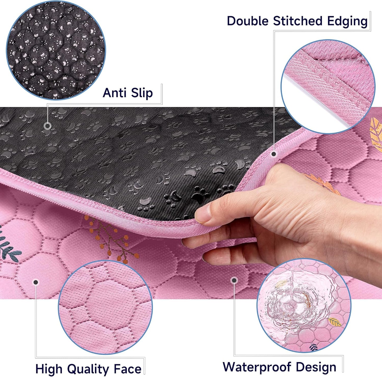 Sunheir Washable Pee Pads for Dogs Large 48" x 48" 2-Pack Reusable Puppy Pads Pet Training Pads, Absorb Dog Mats, Whelping Pad, Non-Slip Protects Against Urine Leakage (Leaves - Pink, 48x48)