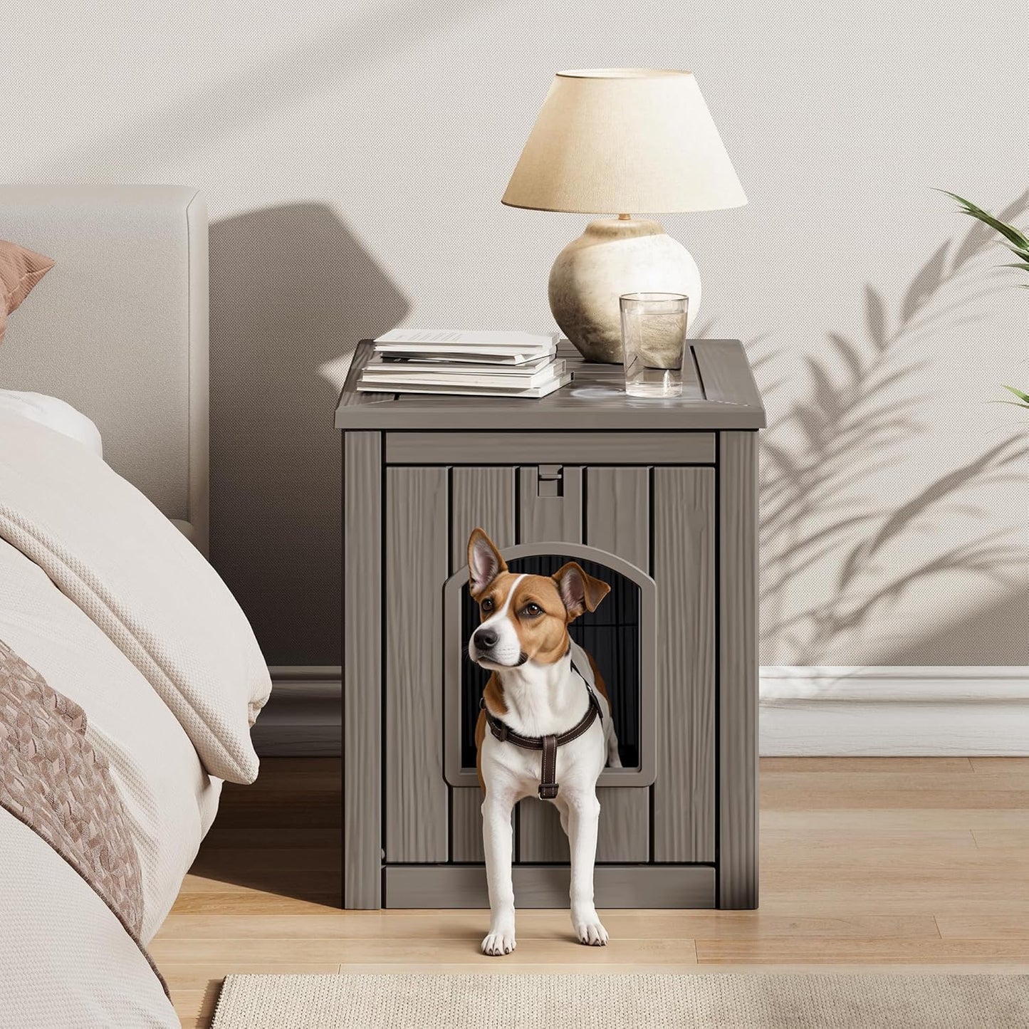 Outdoor & Indoor Dog House for Weatherproof and Stylish Furniture, Insulated Dog House Outdoor, Multi - Use for Small and Medium Dogs (Grey, 22.8" L × 17.7" W × 21.7" H)