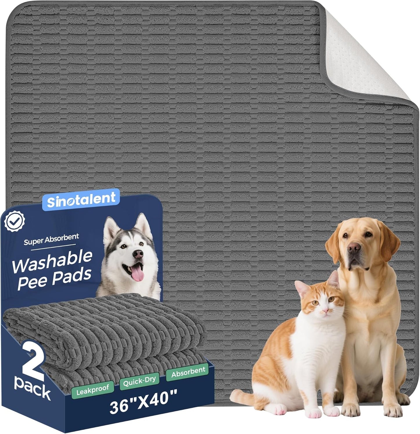 Washable Pee Pads for Dogs, 2 Pack Reusable Puppy Pads Dog Pads, Non-Slip Dog Pee Pads, Leakproof Pet Pee Pads Wee Wee Pads for Dogs. (Dark Grey, 36"x40"(Pack of 2))