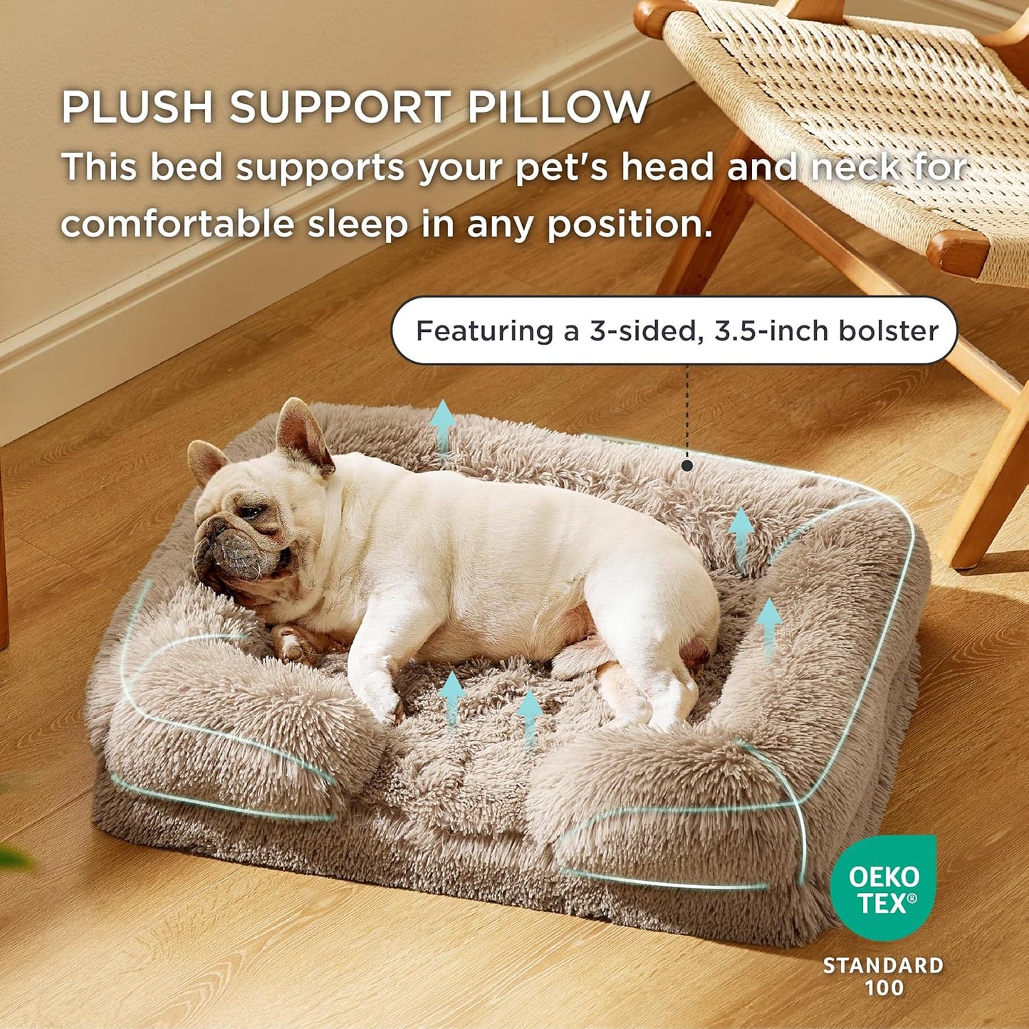 Bedsure Orthopedic Dog Bed Medium Size Dogs - Washable Medium Dog Cat Bed Waterproof, Comfort Pet Couch Sofa with Washable Removable Cover, Pets Bed with Nonskid Bottom, Long Faux Fur-Taupe, 28"