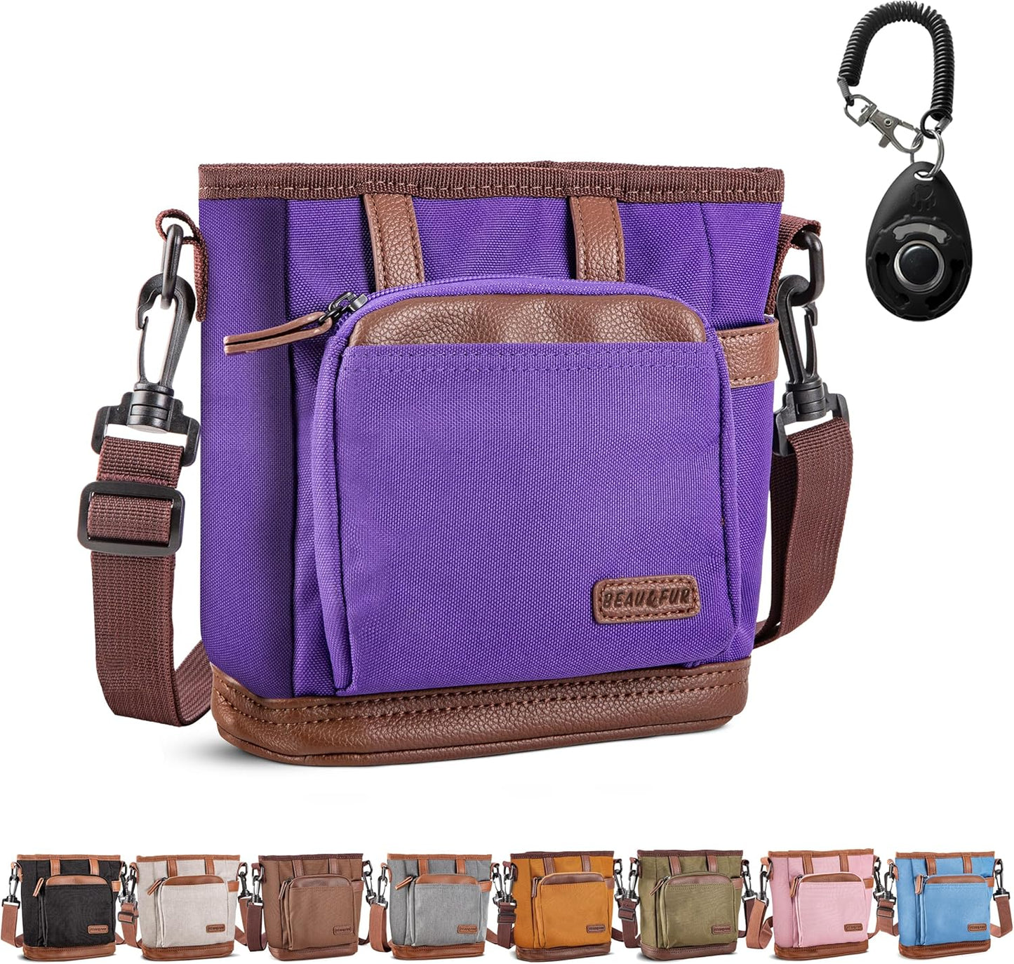 BEAU&FUR Dog Treat Pouch with Clicker for Training - Hands-Free Dog Treat Bag with Magnetic Closure, Built-in Poop Bag Holder Pocket