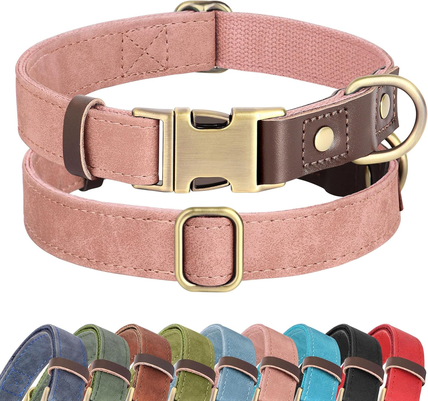 Didog Soft PU Leather Dog Collar for Large Dogs,Classic Adjustable Dog Collars with Quick Release Metal Buckle,Easy Clean and Comfortable with Nylon Lining,Pink,L Neck 15-23"