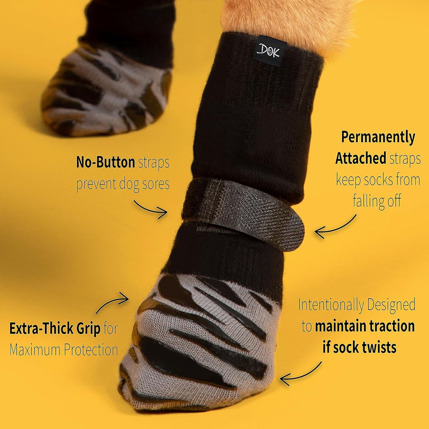 DOK TigerToes Premium Non-Slip Dog Socks for Hardwood Floors - Extra-Thick Grip That Works Even When Twisted - Prevents Licking, Slipping, and Great for Dog Paw Protection (XXL)