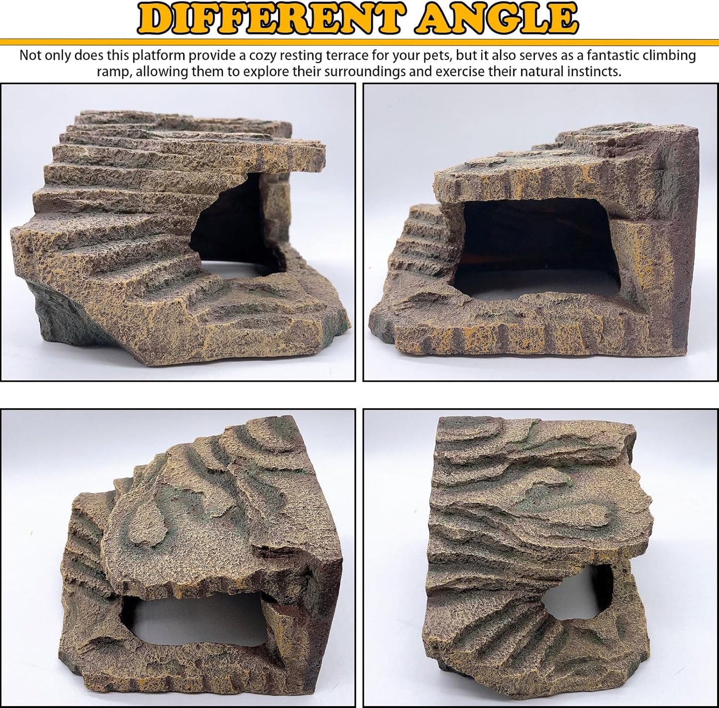 kathson Turtles Basking Platform Tortoise Resting Terrace Climbing Ramp Resin Dock Tank Decorations Reptile Hiding Cave Hideouts for Aquatic Turtles, Frog, Newts and Salamanders，Large