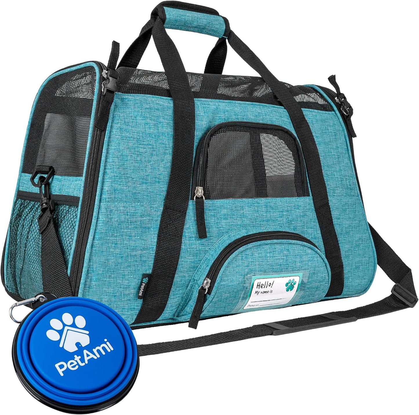 PetAmi Airline Approved Pet Carrier for Cat, Soft Sided Dog Carrier for Small Dog, Cat Travel Supplies Accessories Indoor Cat, Ventilated Pet Carrying Bag Medium Large Kitten Puppy, Large Heather Blue