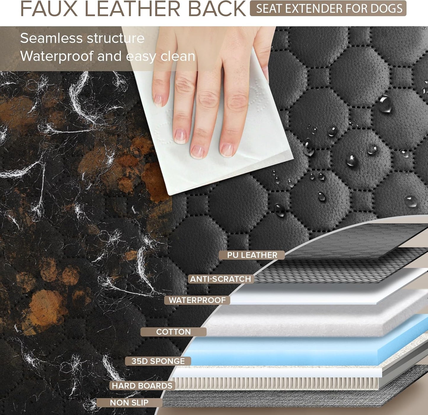 Back Seat Extender for Dogs Holds 400lbs, PU Leather Hard Bottom Car Seat Cover for Dogs,Heavy Duty Dog Car Seat Cover for Back Seat, Waterproof Dog Hammock for Car, Large Pet Bed for Car, Suv, Truck