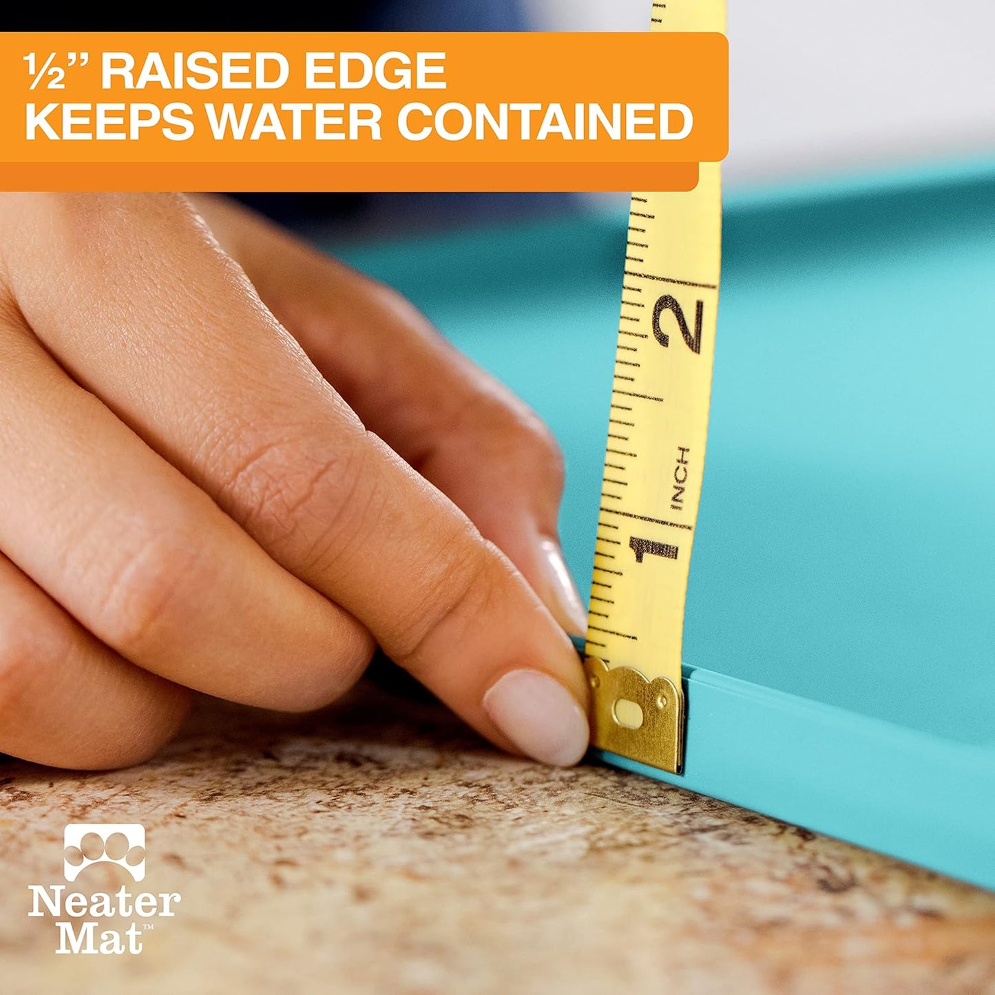 Neater Pet Brands Neater Mat Pet Mats for Food and Water, Cat & Dog Bowl Mat Waterproof Silicone, Feeding Tray, Dog Food Mats for Floors, Placemat w/Raised Edge for Under Bowls, 16” x 10”, Aquamarine