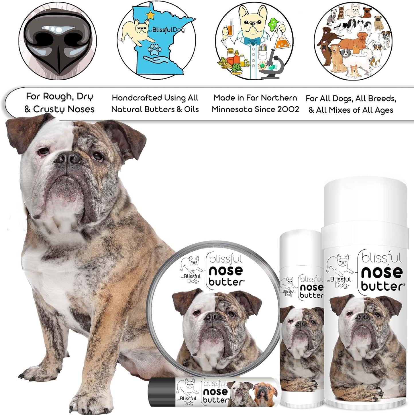 The Blissful Dog Mastiff Nose Butter for Dry, Cracked Skin, Lick-Safe Dog Nose Balm with Moisturizing Shea Butter, Almond, Olive, and Essential Oils, Pet Supplies, Uncented, 4 oz.