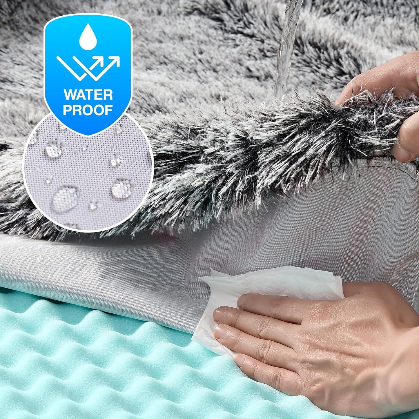 EHEYCIGA Foldable Human Dog Bed, Orthopedic Memory Foam Human Sized Dog Bed, Waterproof Pet Bed for People, Faux Fur Pet Couch for Adult, Faded Black, 72"x44"x11"