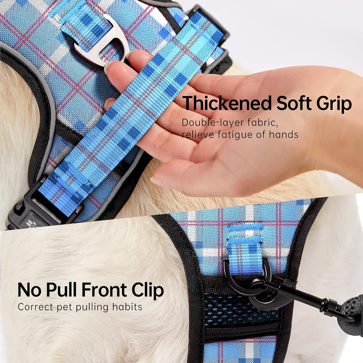 NESTROAD No Pull Dog Harness with Leash, Reflective No Choke Pet Vest Harness,Adjustable Soft Padded Dog Harness with Easy Control Handle for Large Dogs(Checkered Blue,X-Large)