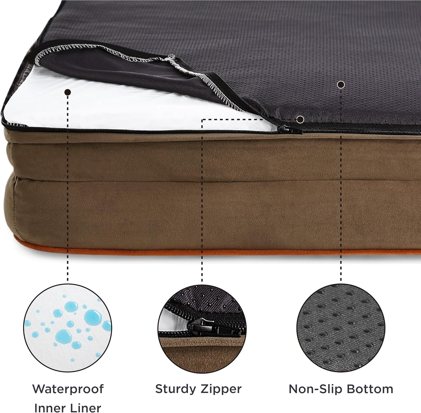 Bedsure XXL Orthopedic Dog Bed for Extra Large Dogs - Washable Giant Dog Cat Bed Waterproof, Comfort Dogs Couch Sofa with Washable Removable Cover, Pet Bed with Nonskid Bottom, Brown, 52"