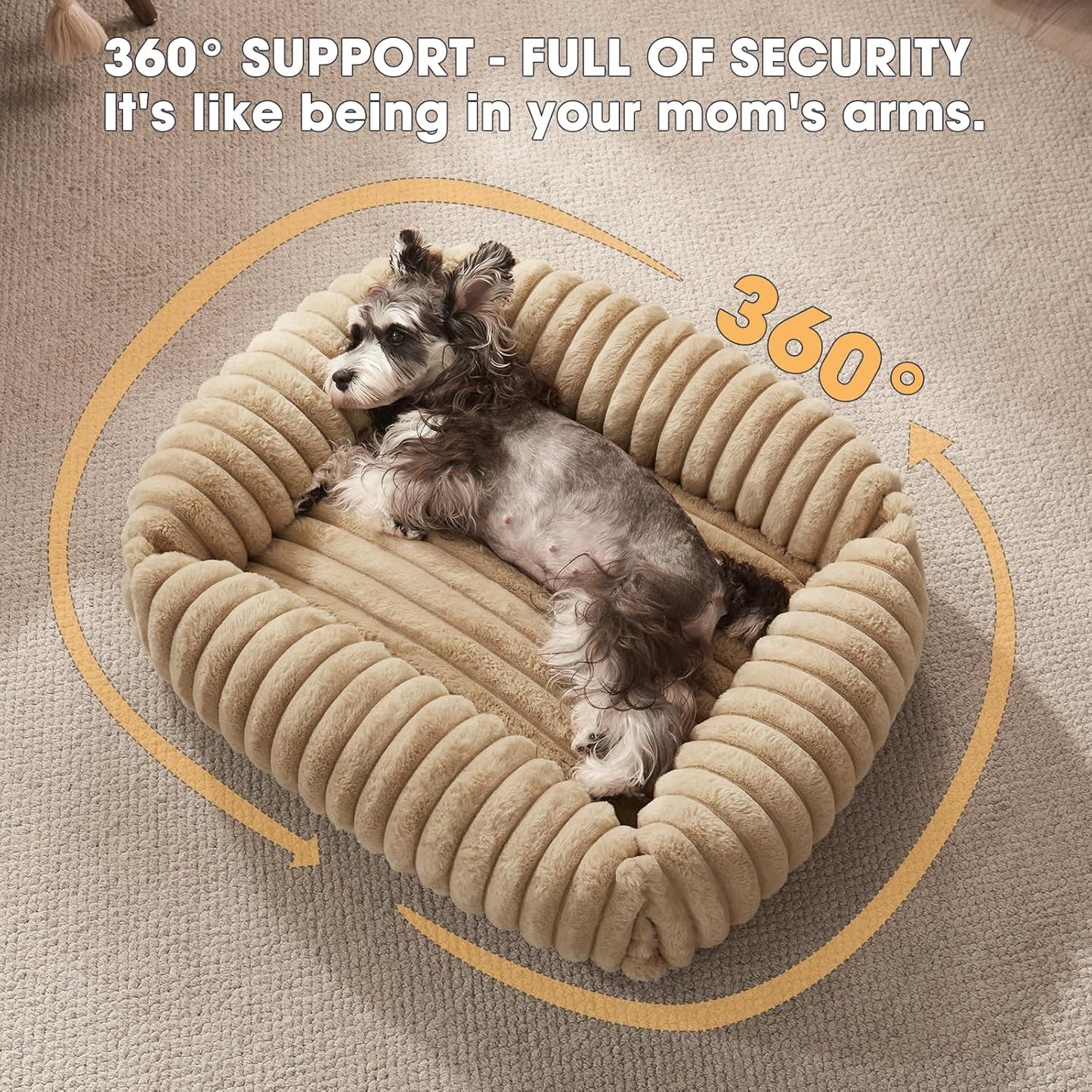 Dog Beds for Small Dogs, Washable Orthopedic Dog Bed with Removable Cover, Rectangle Soft Calming Sleeping Puppy Bed Durable Pet Cuddler with Anti-Slip Bottom, 20"x19"x6" Beige