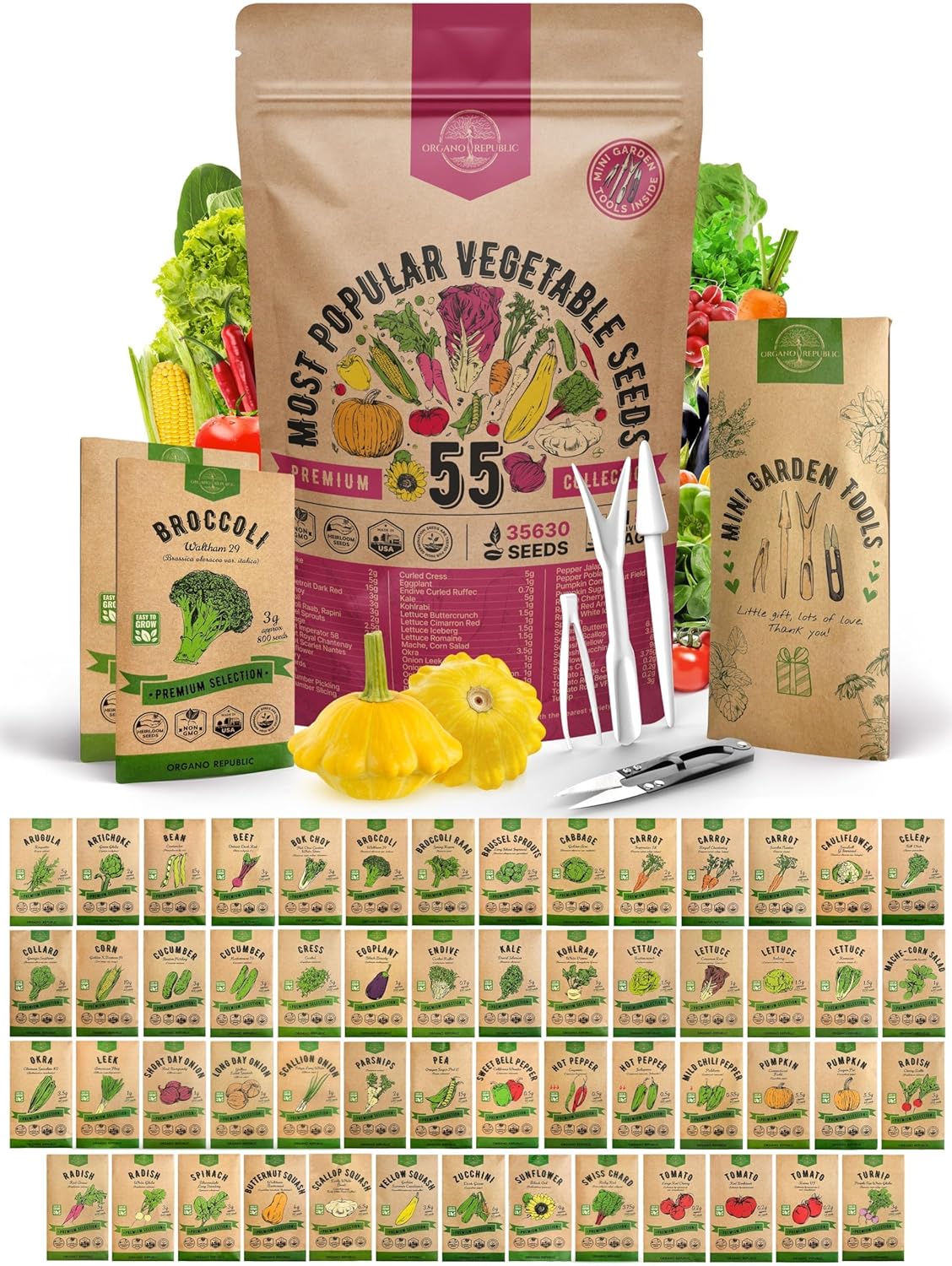 55 Vegetable Seeds Variety Pack - 35,600+ Non-GMO Heirloom Seeds for Planting Vegetables and Fruits in Individual Seed Packets, Home Garden Seeds for Hydroponic, Indoor and Outdoors Gardening