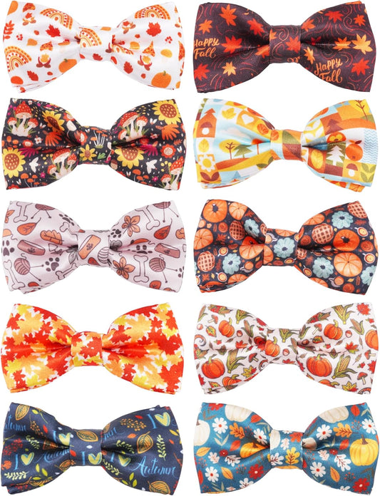 PET SHOW 10 Pack Fall Small Dog Bow Ties Sliding Collar Attachments Puppy Cats Autumn Bowties for Medium Dogs Pumpkin Maple Leaf Bowknots Holiday Party Pet Grooming Accessories(Small)
